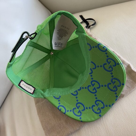 NWT Gucci - GG leather baseball cap Green BLUE GG Size M 100% Authentic main image 4
